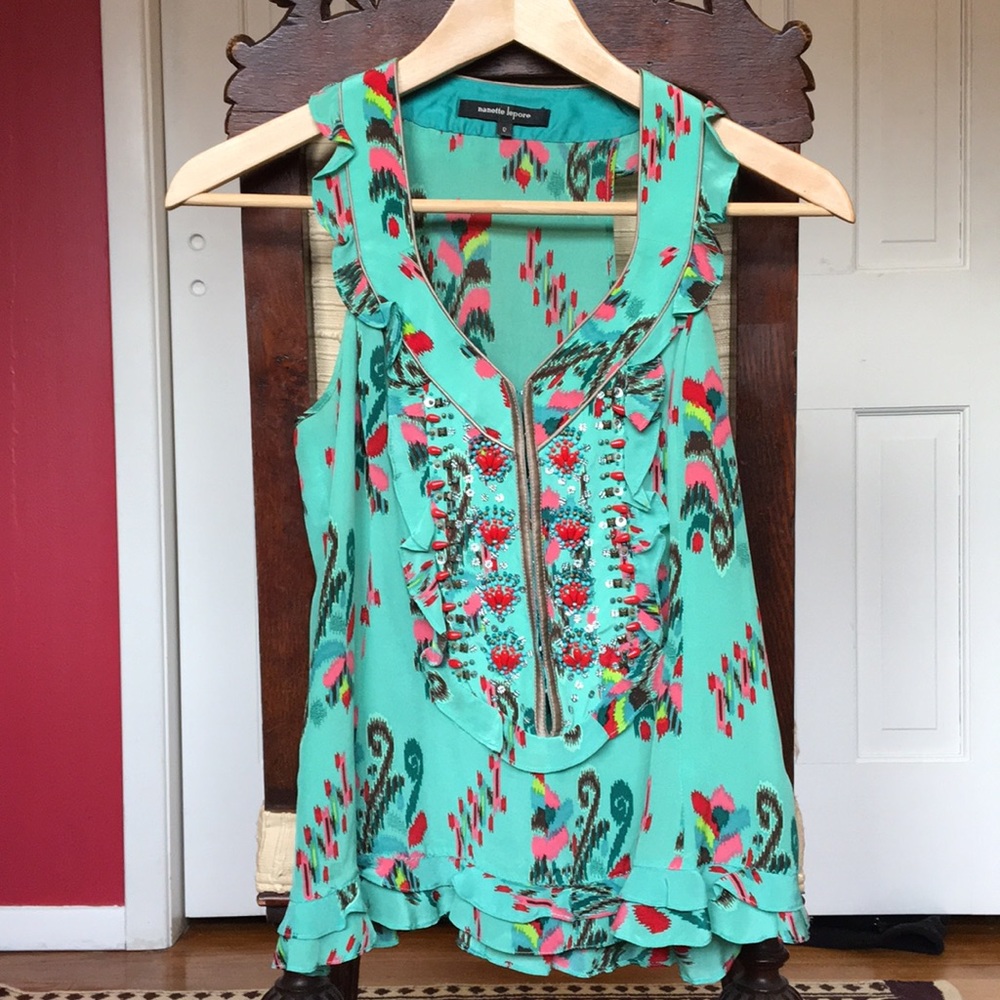 Nanette Lepore Beaded Silk Blouse